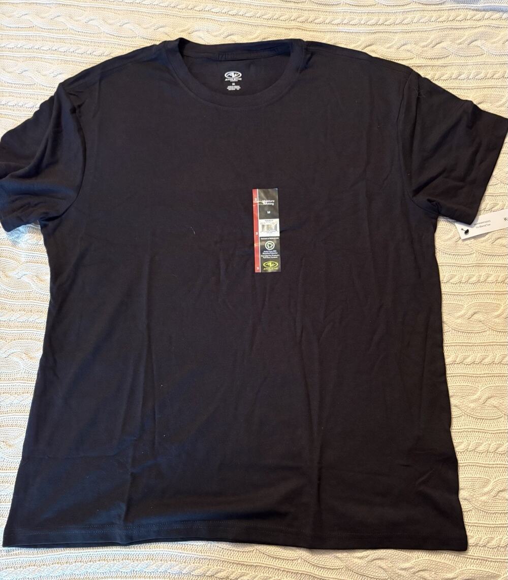 Athletic Works Men's Moisture Wicking Black Crew Neck T-Shirt M Polyester